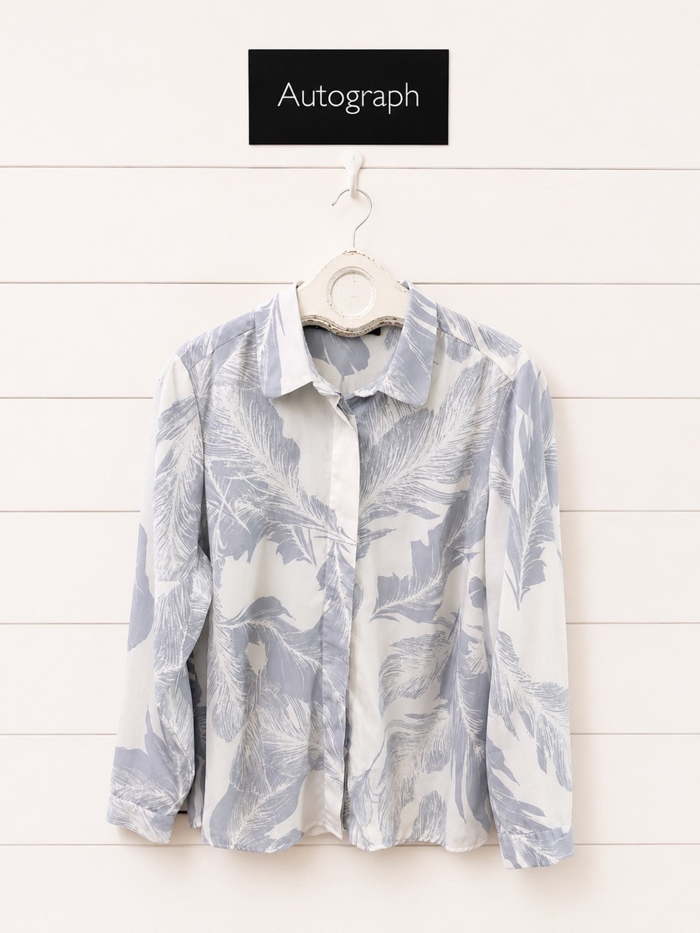 AUTOGRAPH M&S Blue Feather Print Blouse – Size EUR 46